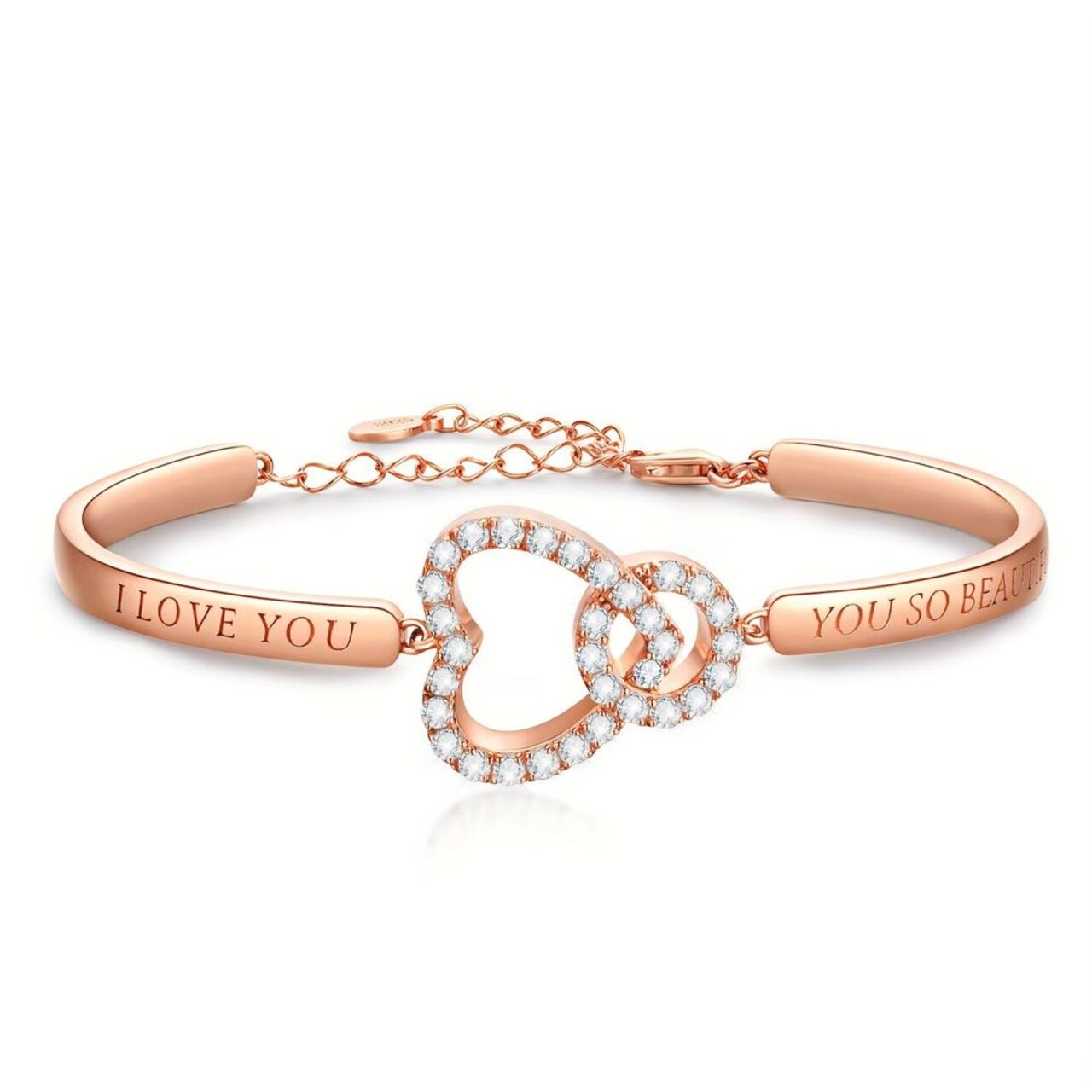 Edge Collections - 7.9" × 0.4" - Pink - Diamond - Encrusted Heart Bracelet - 1 Piece